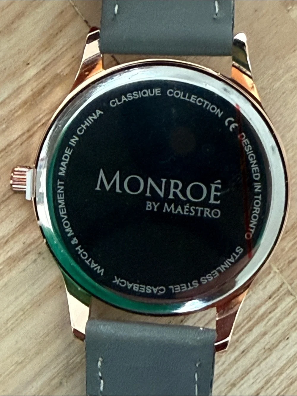 Monroe Classique by Maestro Luxury Watch Rose Gold Dial Gray Leather Strap NWOT